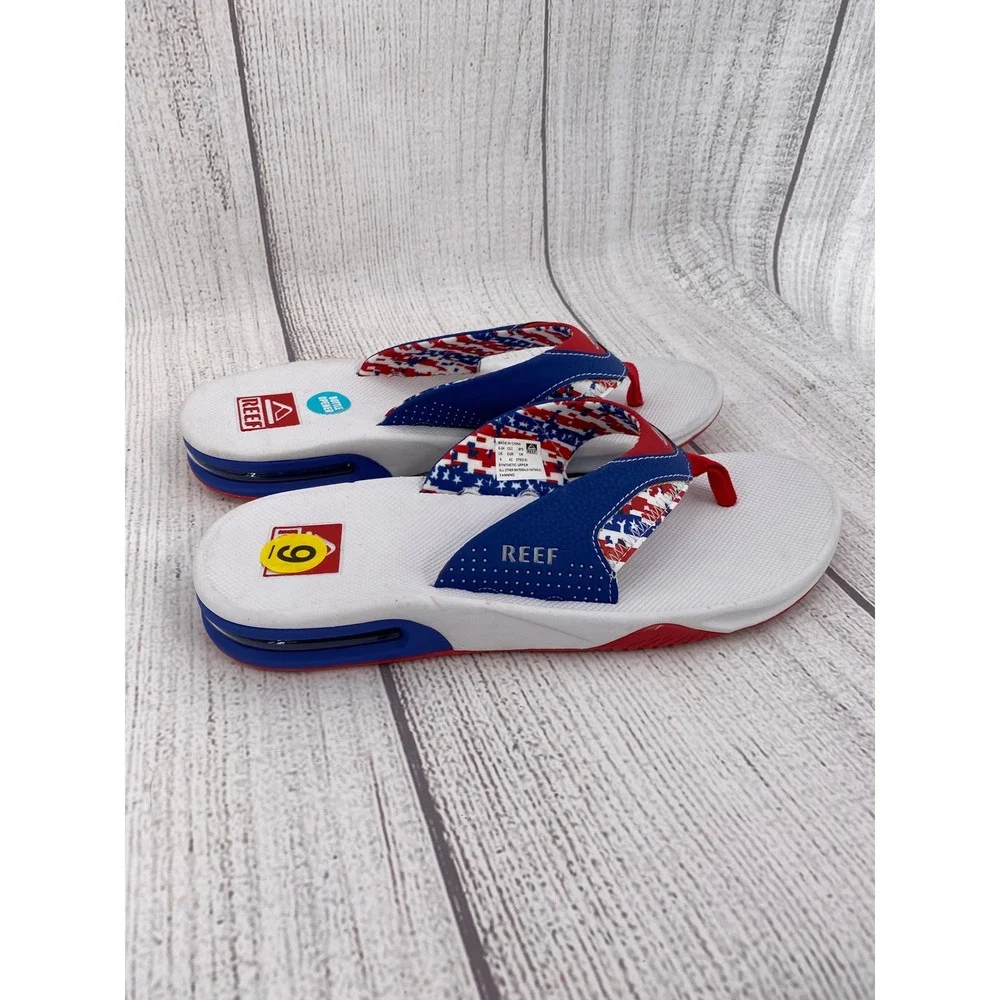 Reef Fanning Flip Flops Mens 9 Patriotic Red White Blue Bottle Opener American